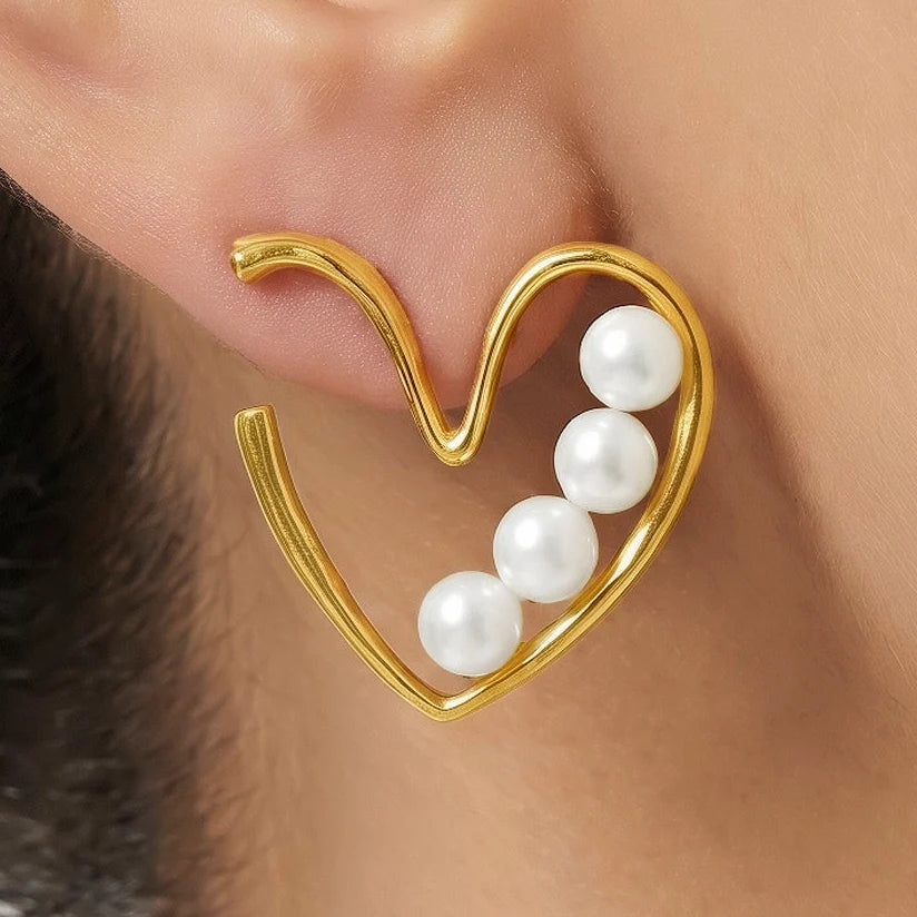 AYMI Earrings Anti-Tarnish Abstract Heart With Faux Pearl