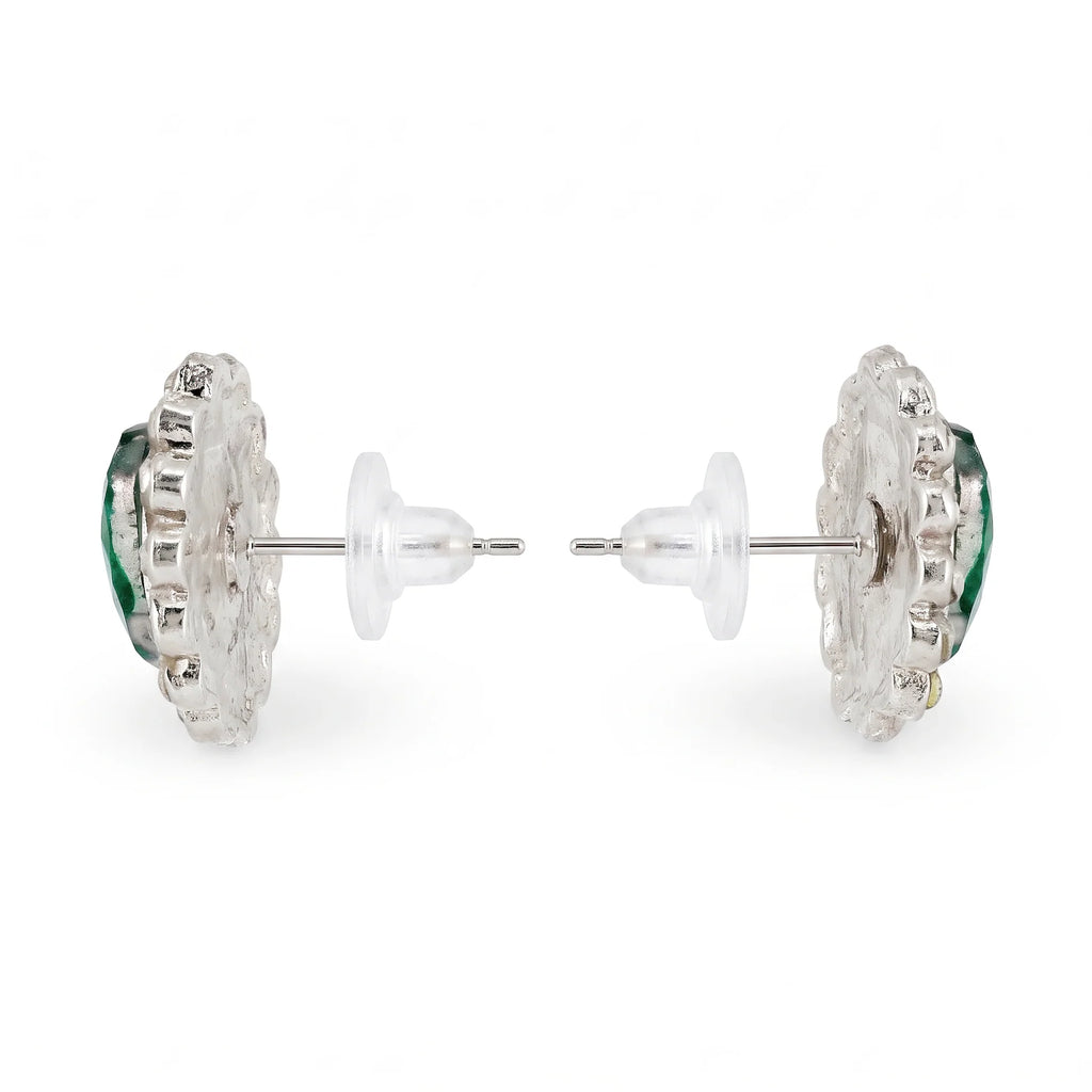 AYMI Earrings Anti-Tarnish Emerald Halo Studs