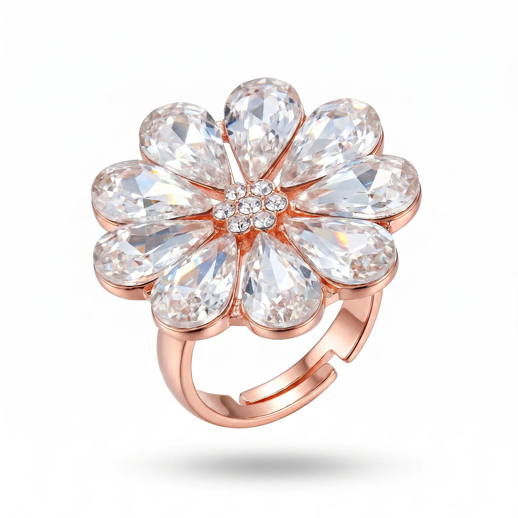 AYMI Ring Anti-Tarnish Clear Floral Crystal (Adjustable Size)