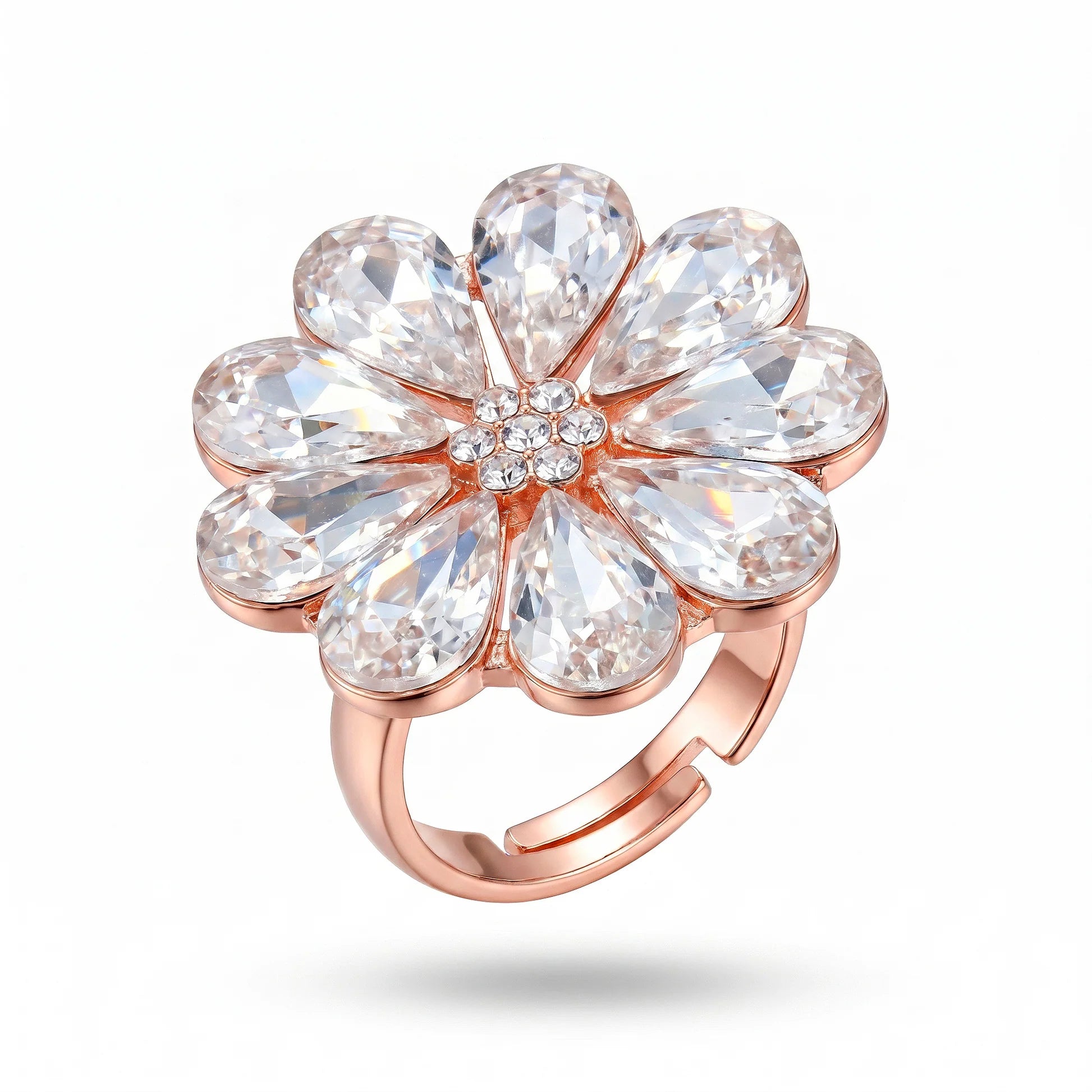 AYMI Ring Anti-Tarnish Clear Floral Crystal (Adjustable Size)
