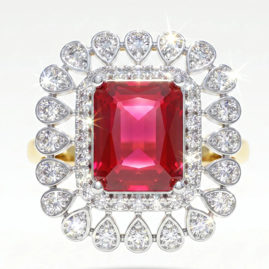 AYMI Ring Anti-Tarnish Ruby Red Stone Studded With Crystals (Adjustable Size)