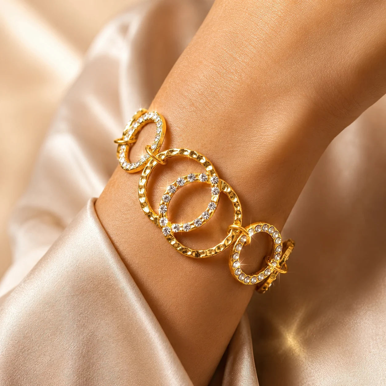 AYMI Bracelet Anti-Tarnish Gold Plated Inter-Linked AD Studded Circles (Adjustable Size)