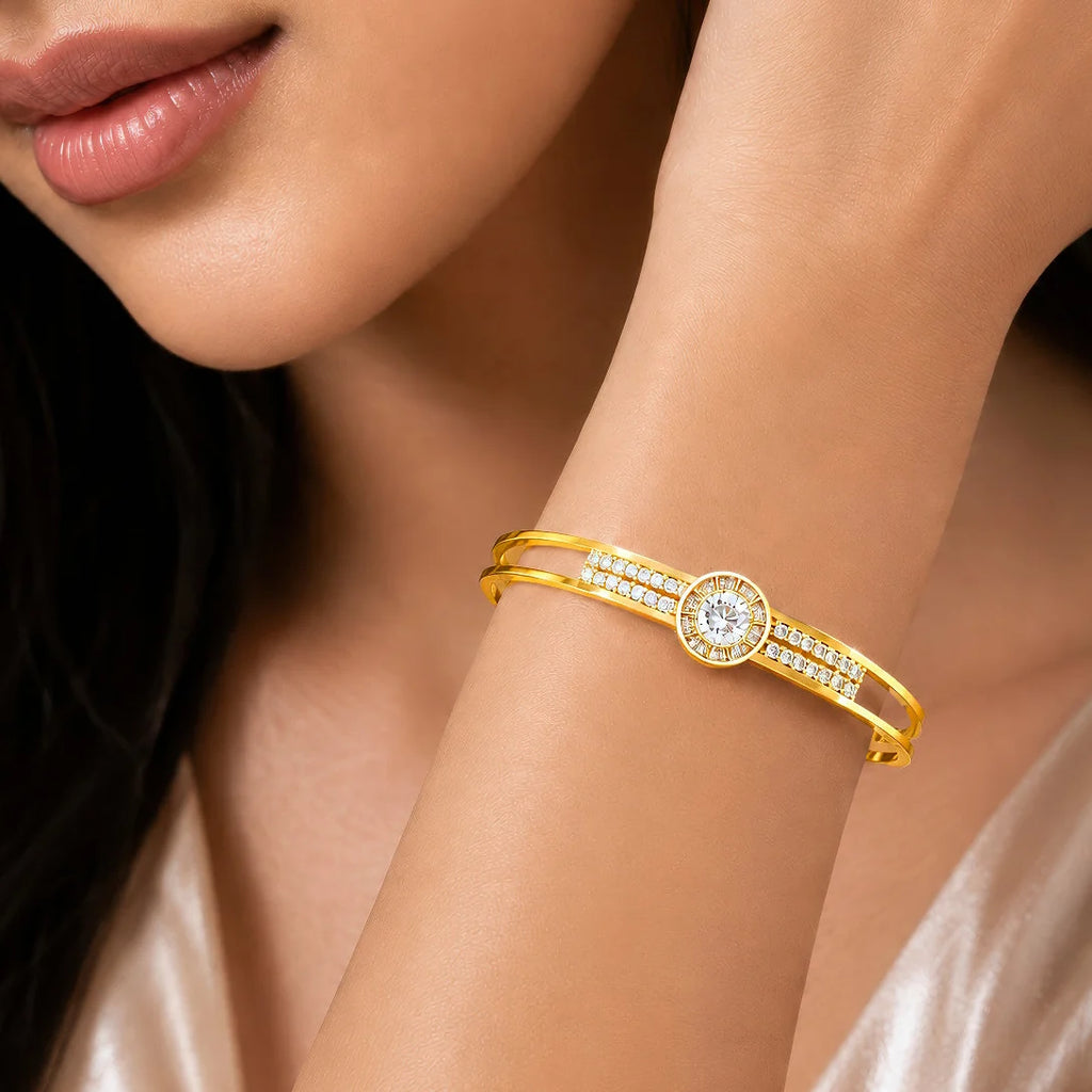 AYMI Bracelet Anti-Tarnish Gold Plated Solitaire Bangle (Adjustable
Size)
