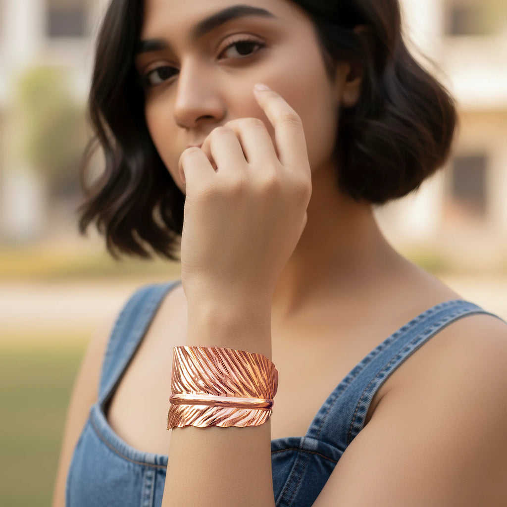 AYMI Bracelet Anti-Tarnish Rose Gold Leaf Bangle (Adjustable Size)