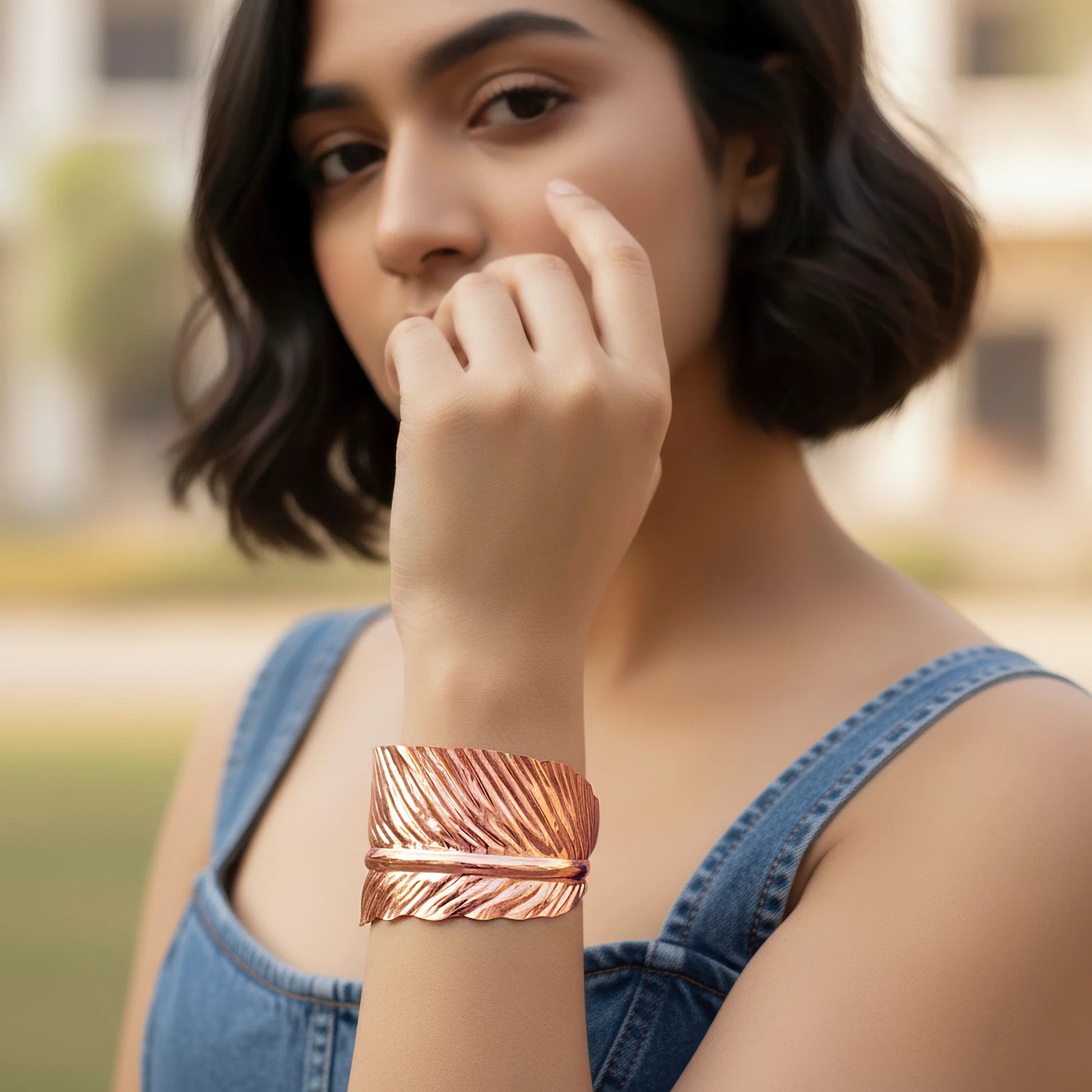 AYMI Bracelet Anti-Tarnish Rose Gold Leaf Bangle (Adjustable Size)