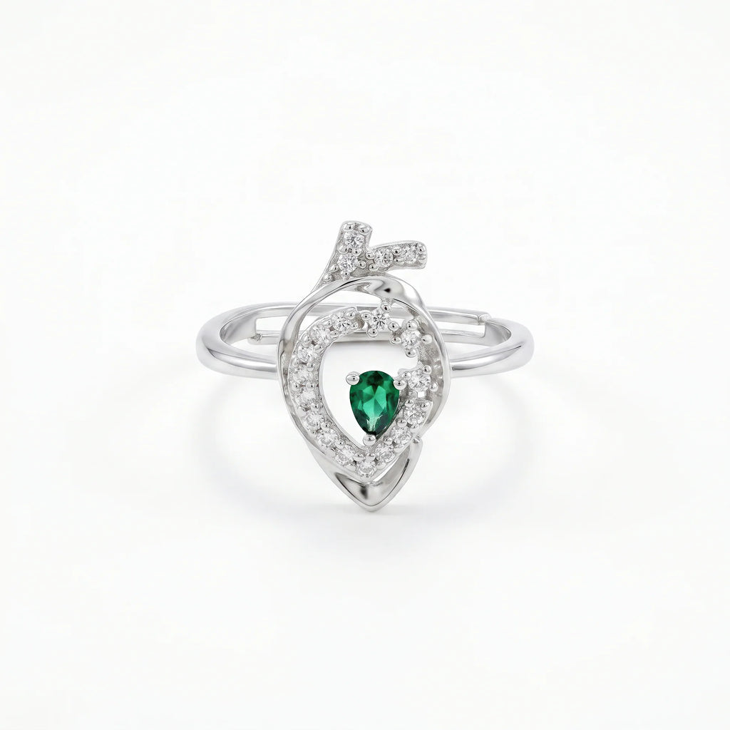 AYMI Ring Anti-Tarnish Teardrop Green Gemstone (Adjustable Size)