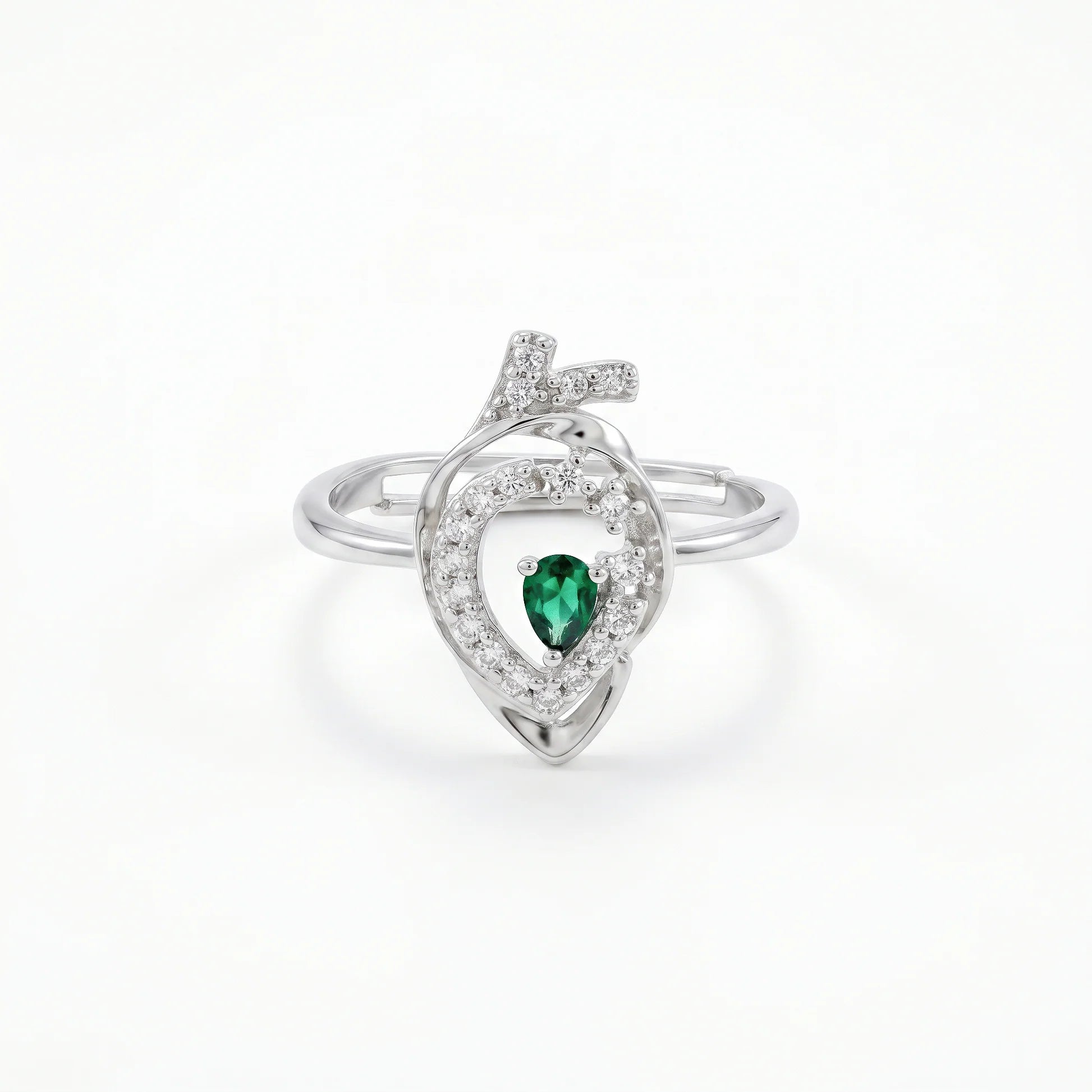 AYMI Ring Anti-Tarnish Teardrop Green Gemstone (Adjustable Size)