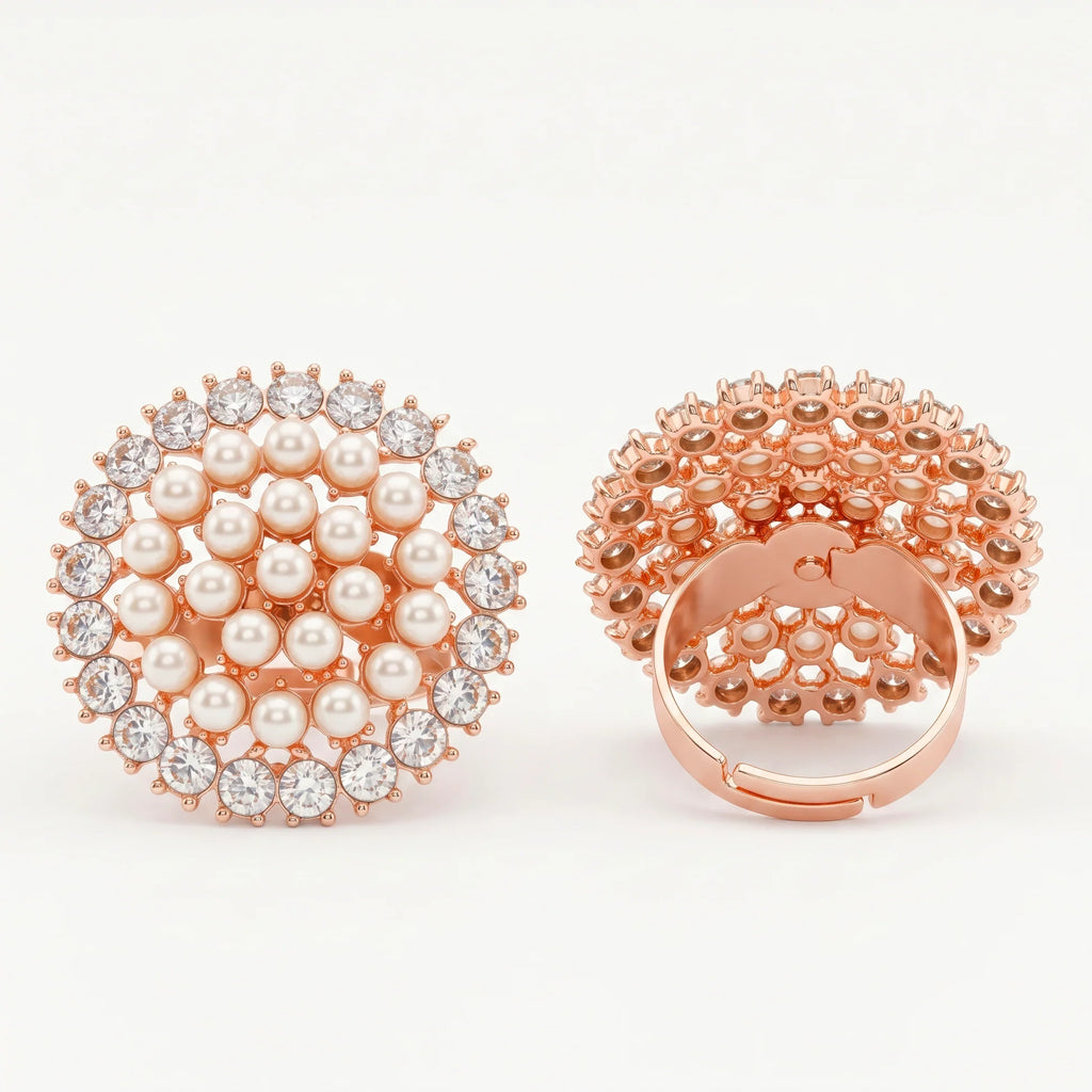 AYMI Ring Anti-Tarnish Pearl Cluster Halo (Adjustable Size)