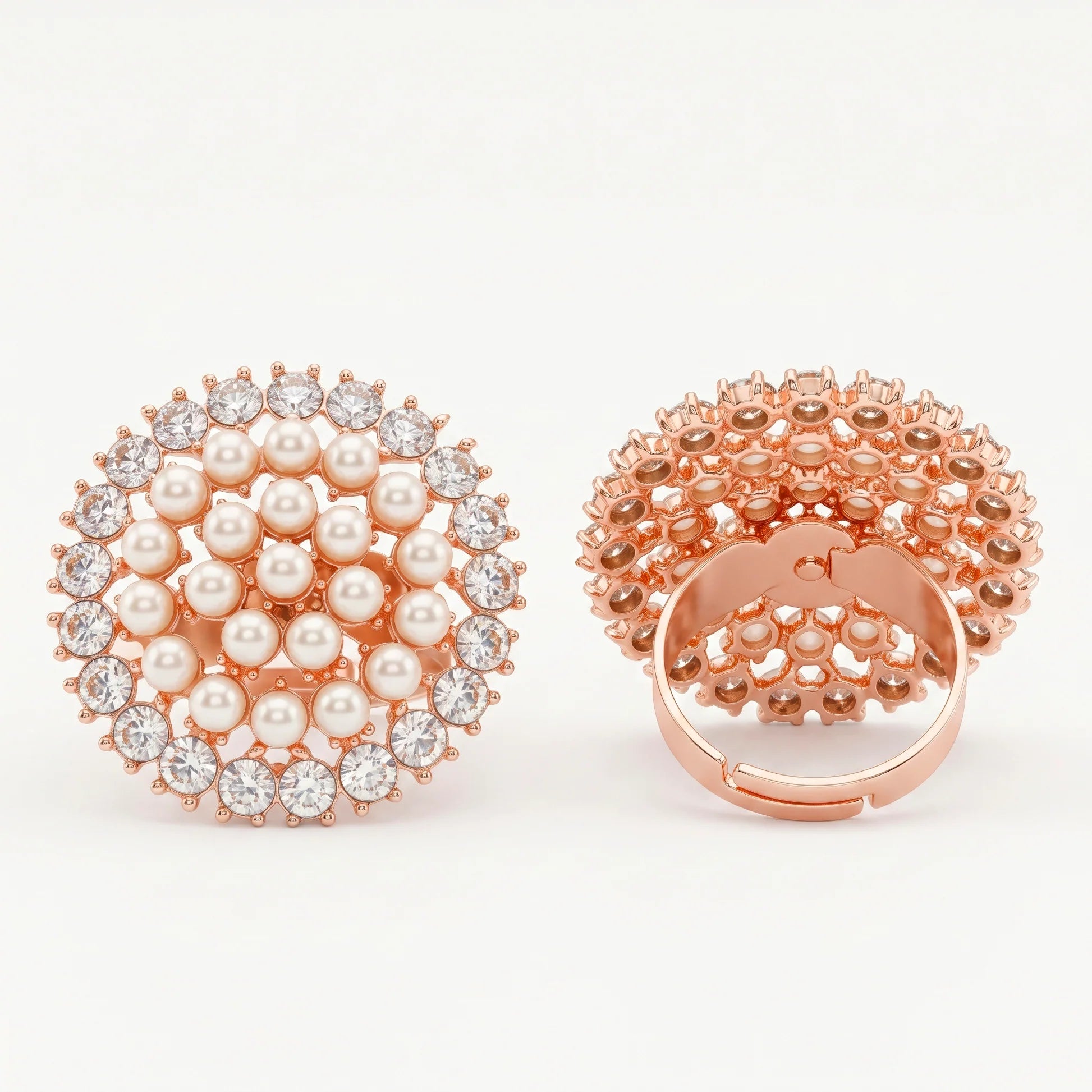 AYMI Ring Anti-Tarnish Pearl Cluster Halo (Adjustable Size)