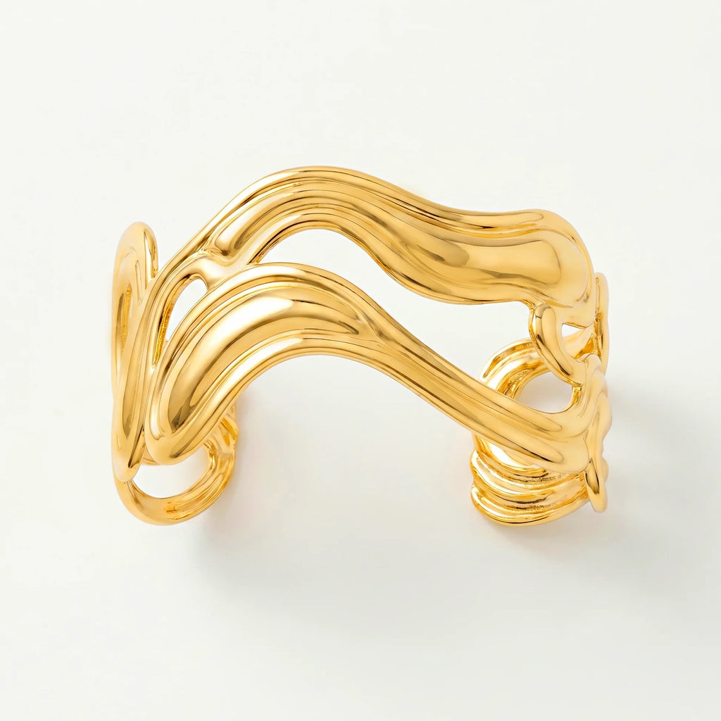 AYMI Bracelet Anti-Tarnish Sculptural Wave Cuff (Adjustable Size)