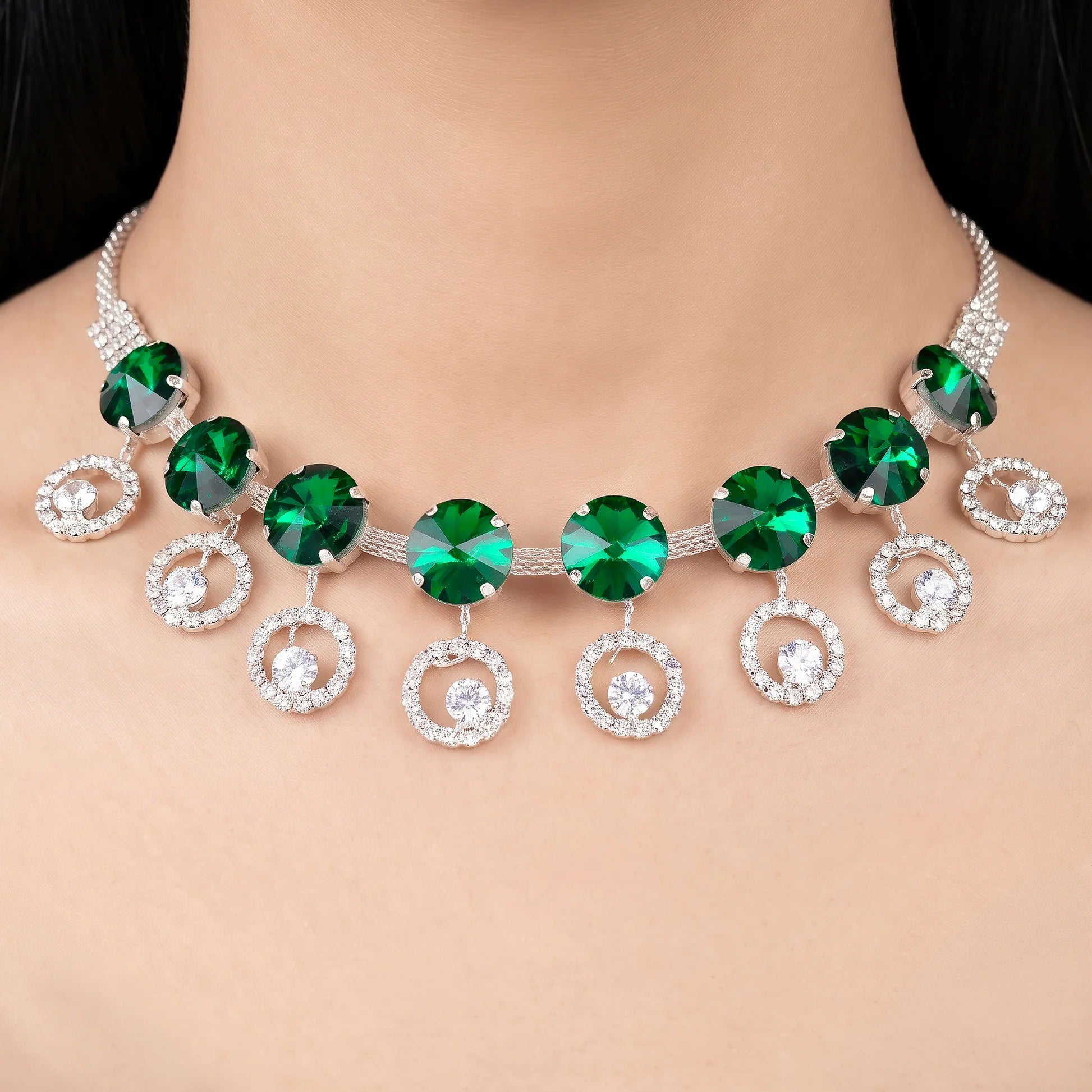 AYMI Necklace Anti-Tarnish Emerald Crystal Chain