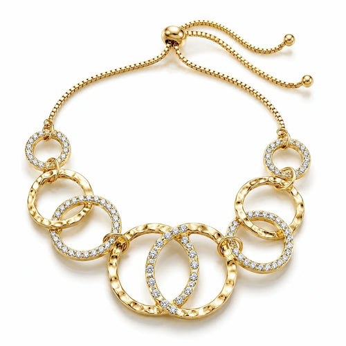 AYMI Bracelet Anti-Tarnish Gold Plated Inter-Linked AD Studded Circles (Adjustable Size)
