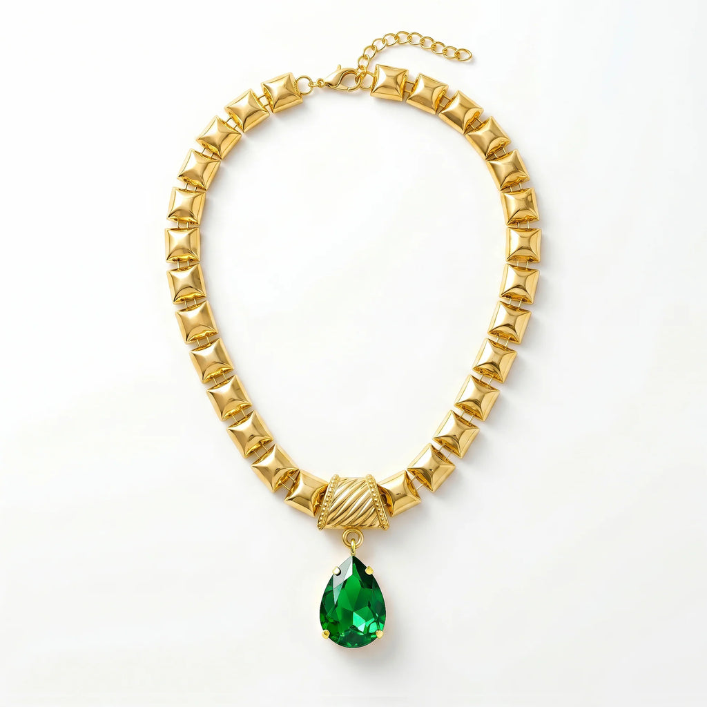 AYMI Necklace Anti-Tarnish Gold Plated Emerald Drop