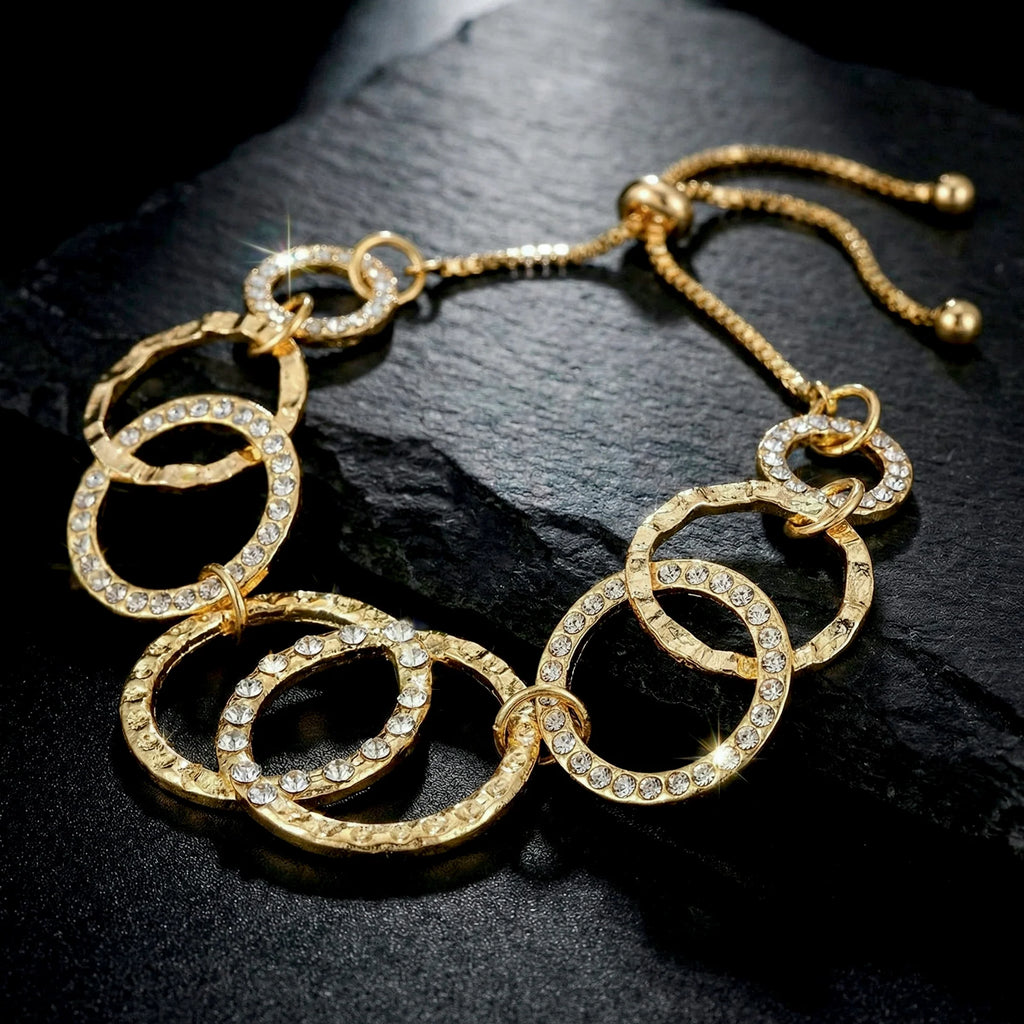 AYMI Bracelet Anti-Tarnish Gold Plated Inter-Linked AD Studded Circles (Adjustable Size)