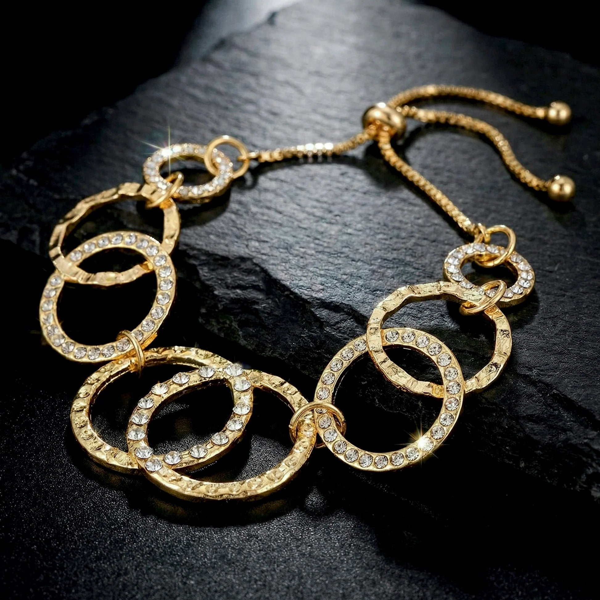 AYMI Bracelet Anti-Tarnish Gold Plated Inter-Linked AD Studded Circles (Adjustable Size)