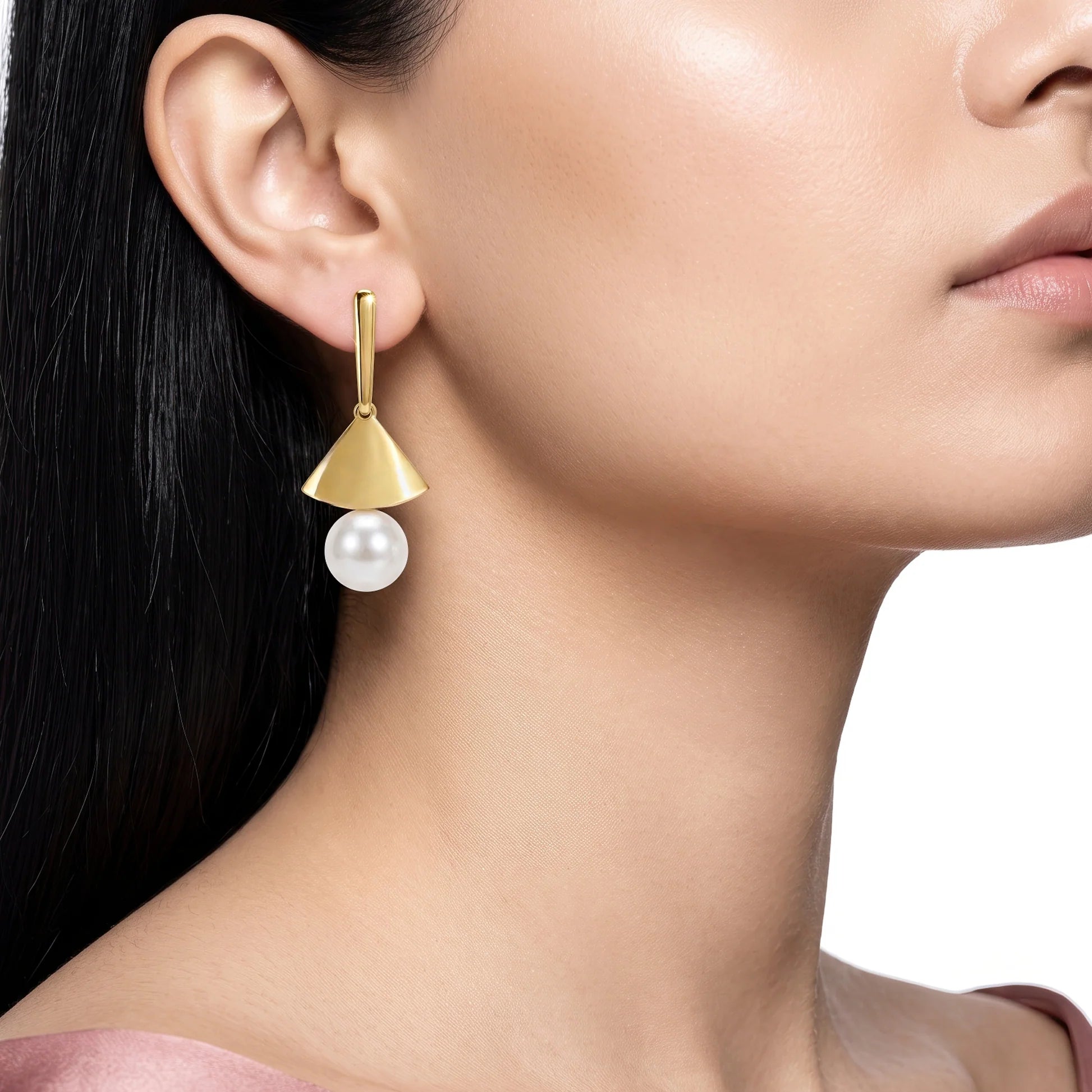 AYMI Earrings Anti-Tarnish Pearl Triangle Dangles