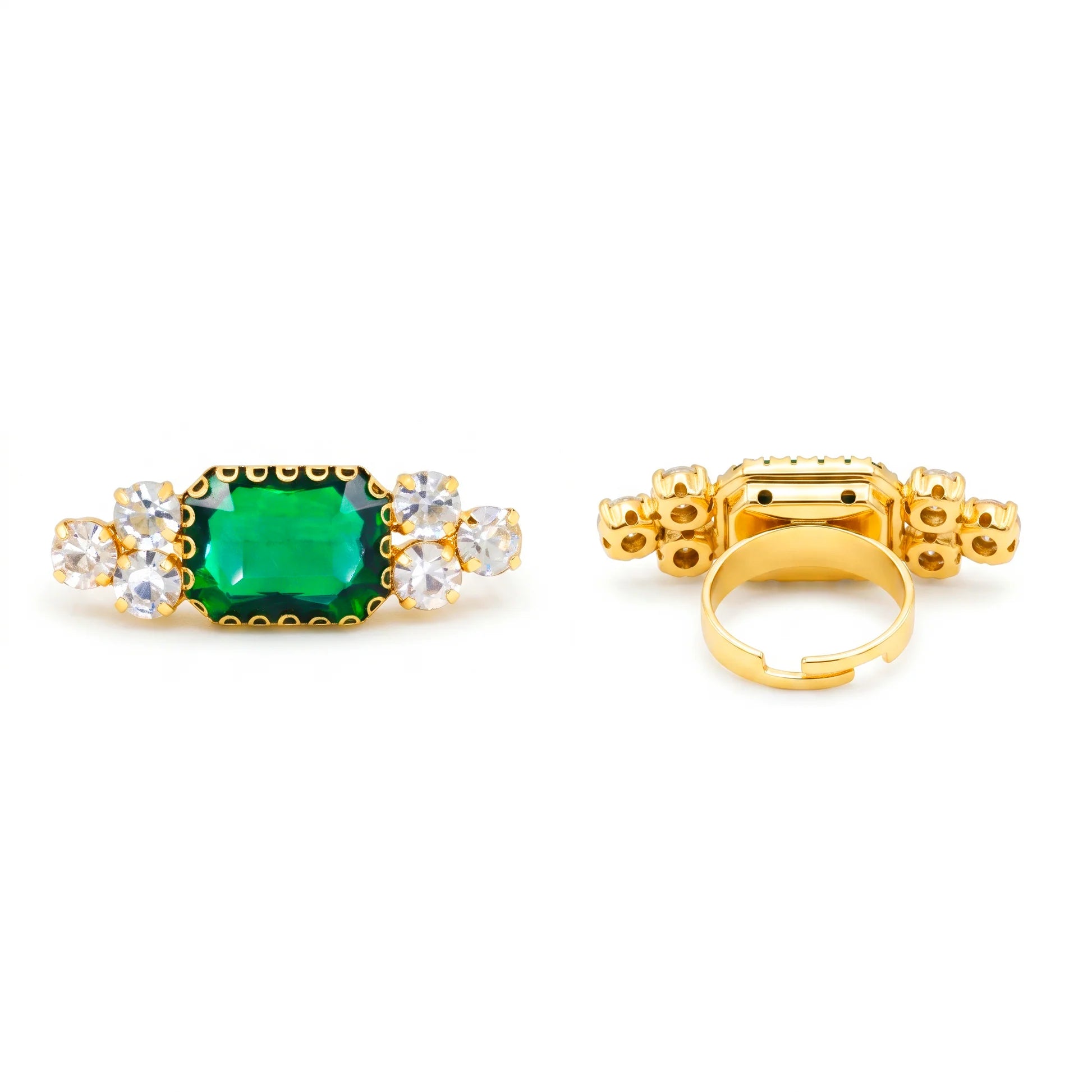 AYMI Ring Anti-Tarnish Green Crystal Ring (Adjustable Size)
