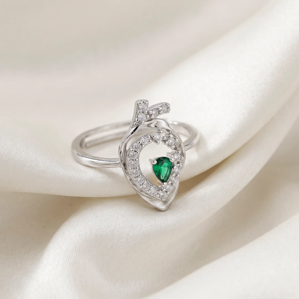 AYMI Ring Anti-Tarnish Teardrop Green Gemstone (Adjustable Size)