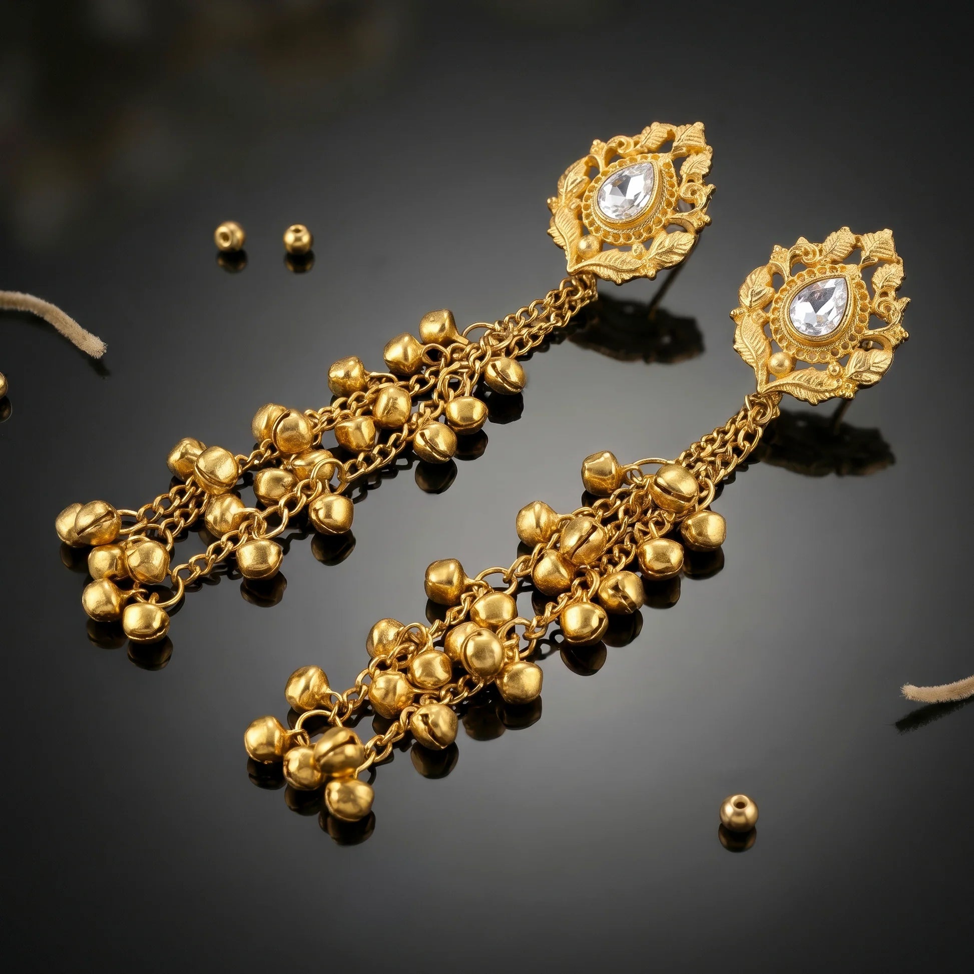 AYMI Earrings Anti-Tarnish Extra-Long Kashmiri Leafy Crystal Tops