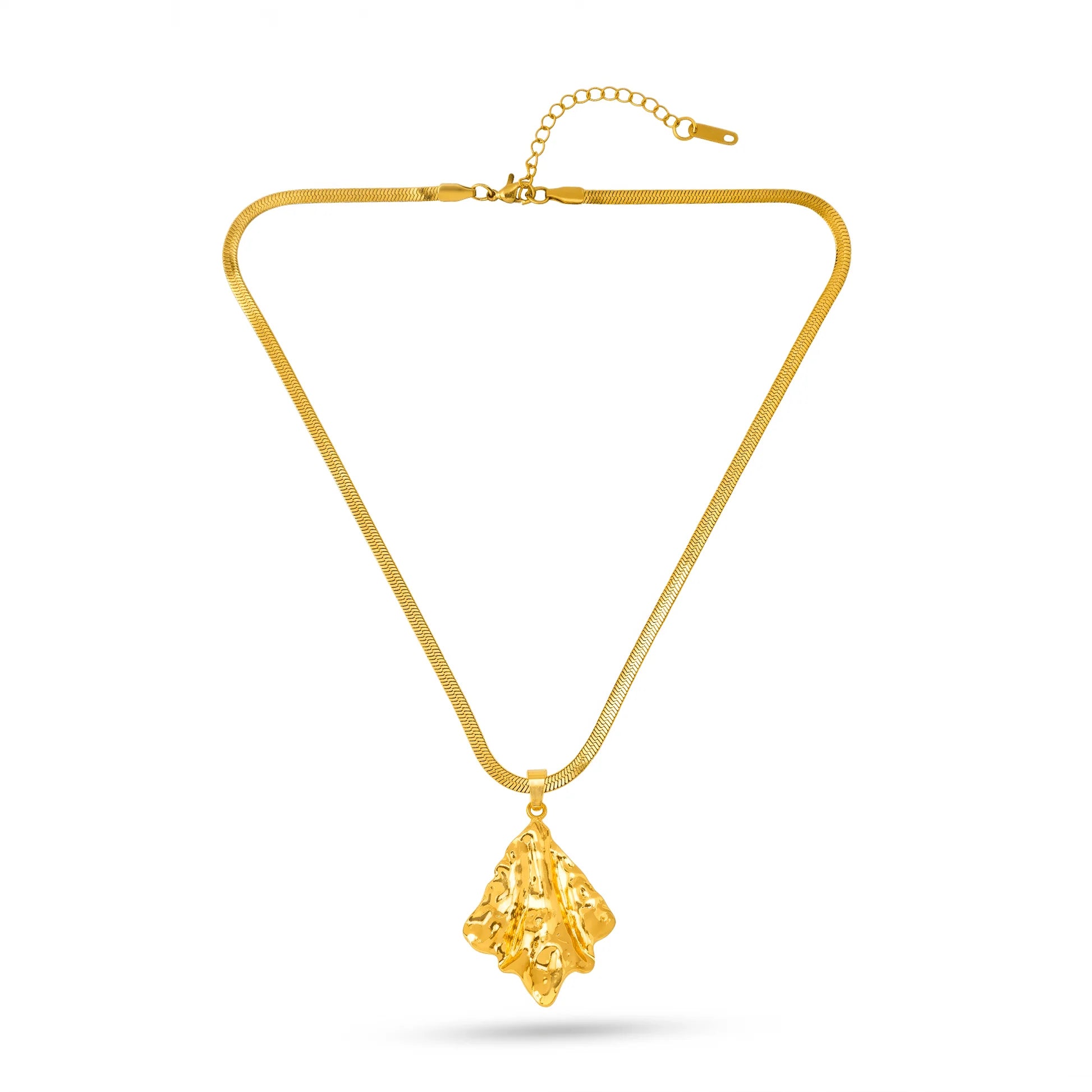 AYMI Necklace Anti-Tarnish Gold Plated Hammered Abstract Pendant