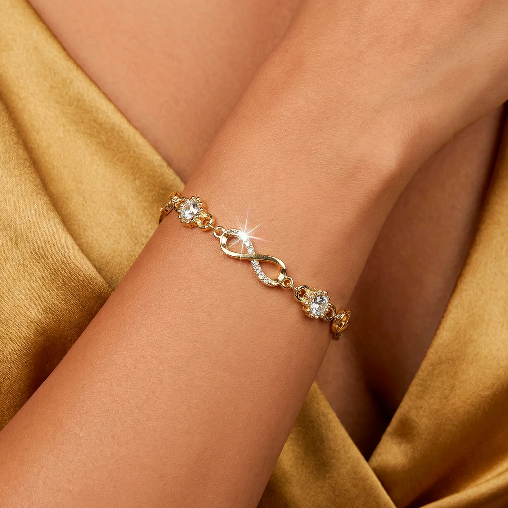 AYMI Bracelet Anti-Tarnish Infinity & Crystal Chain (Adjustable Size)