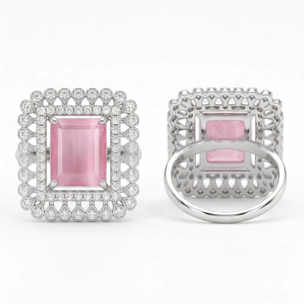 AYMI Ring Anti-Tarnish Pink Crystal Square (Adjustable Size)