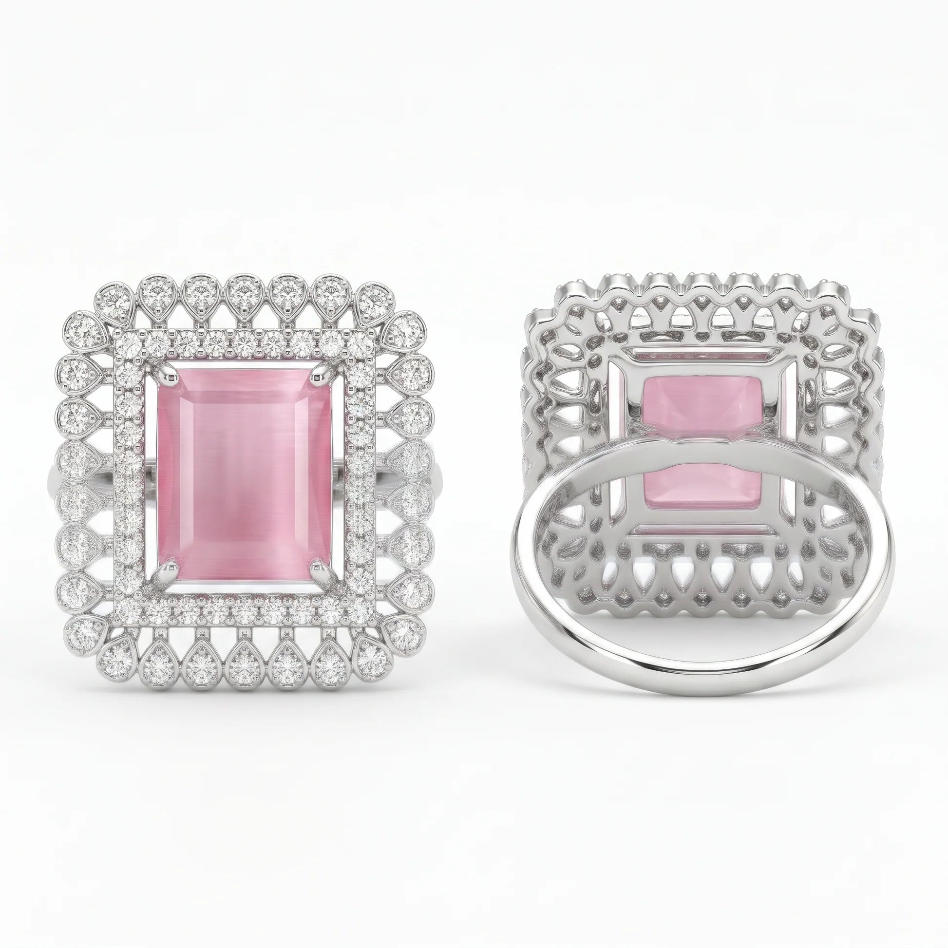 AYMI Ring Anti-Tarnish Pink Crystal Square (Adjustable Size)