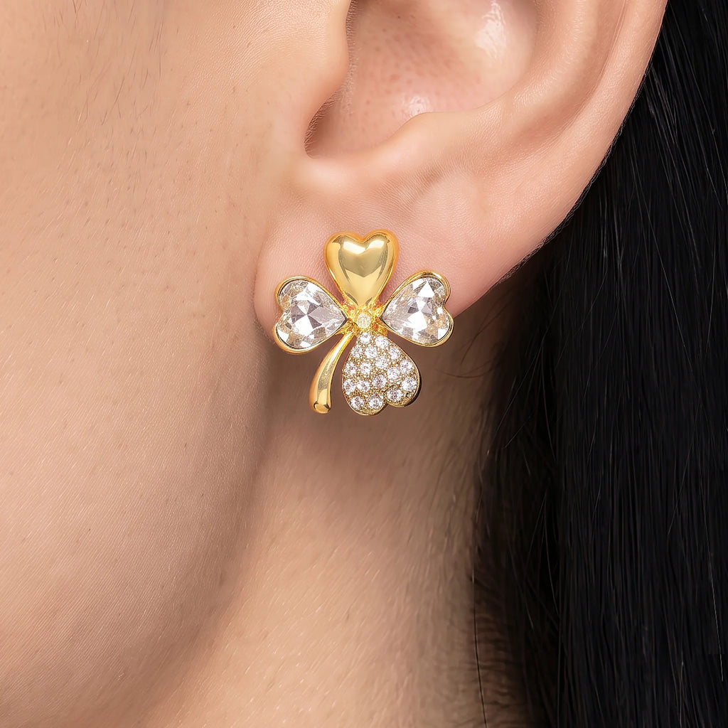 AYMI Earrings Anti-Tarnish Clover Crystal Studs