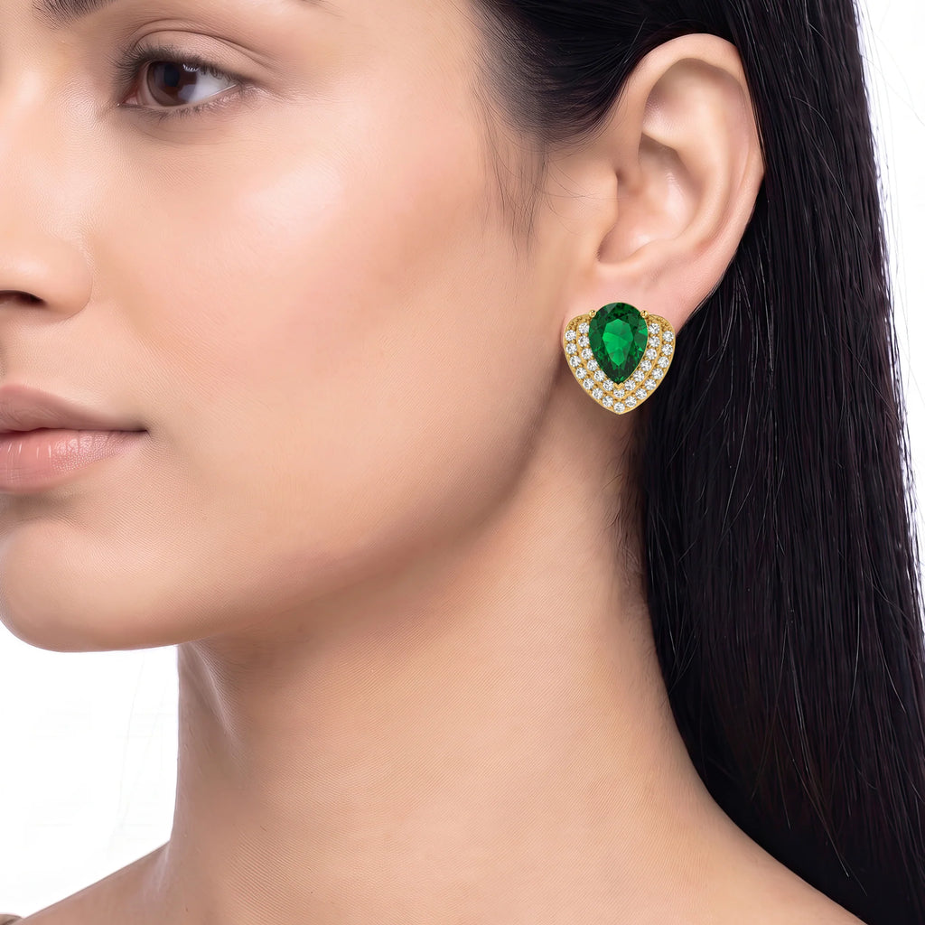 AYMI Earrings Anti-Tarnish Green Heart Studs