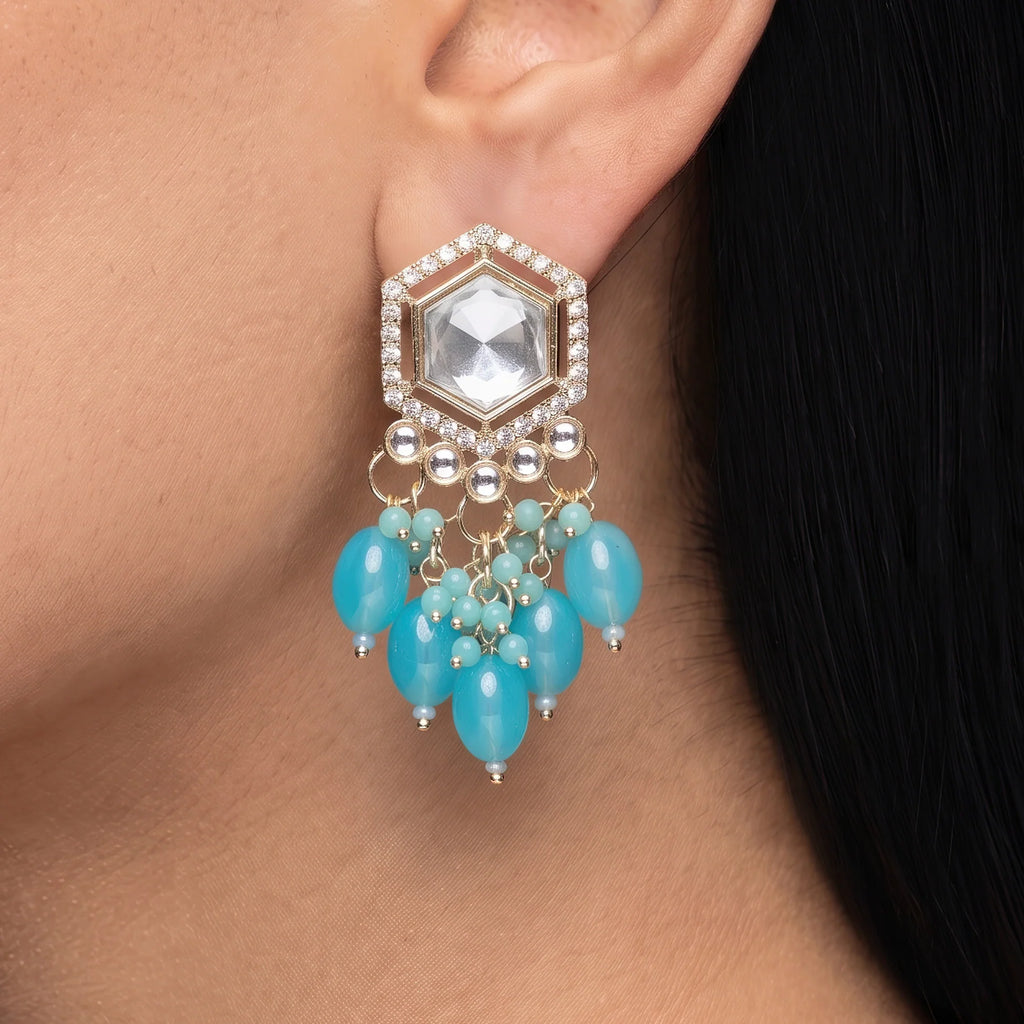 AYMI Earrings Anti-Tarnish Aqua Bead Chandeliers