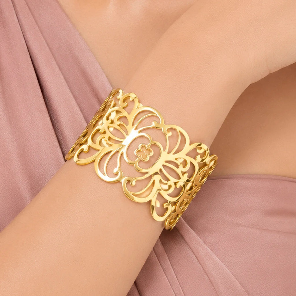 AYMI Bracelet Anti-Tarnish Floral Filigree Cuff (Adjustable Size)
