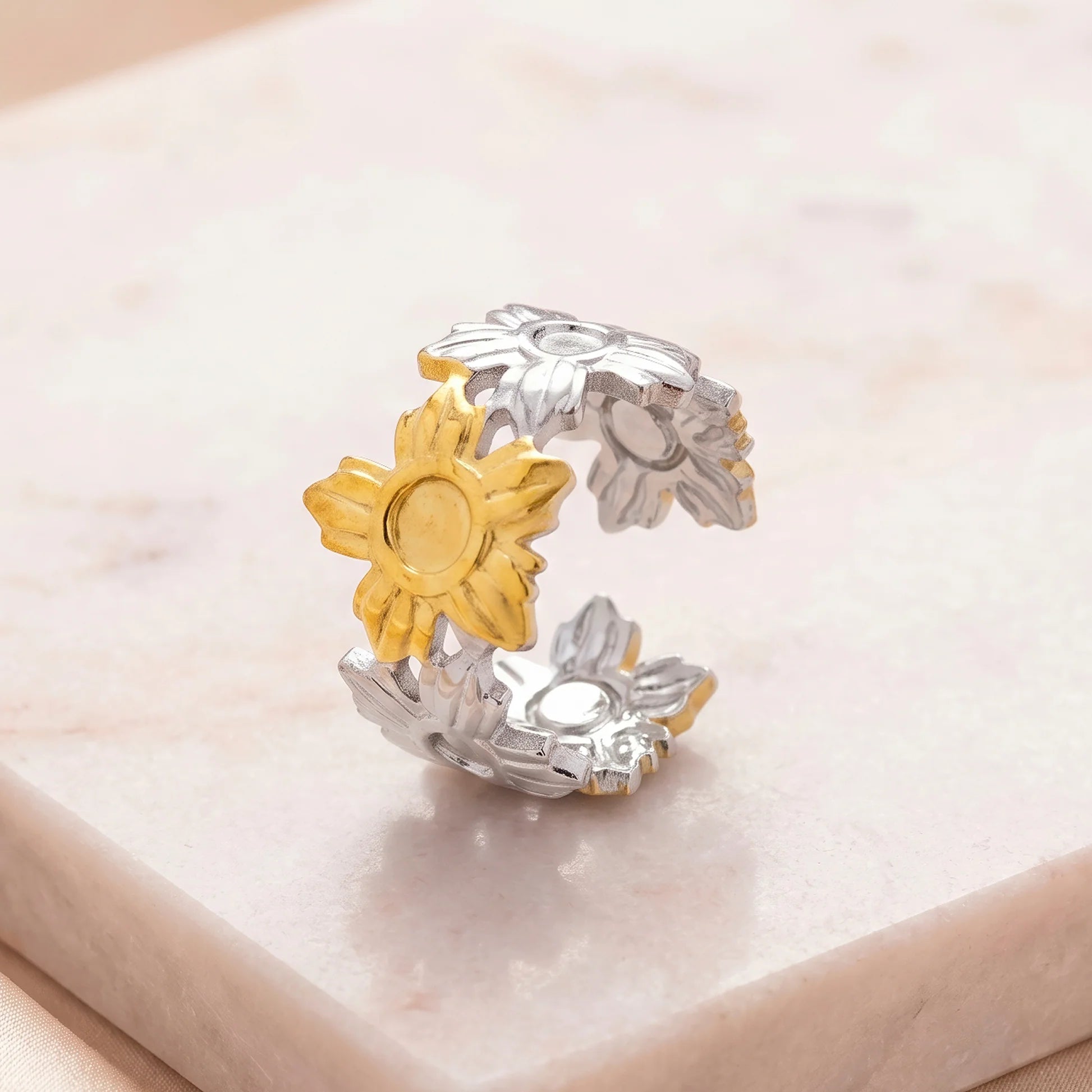 AYMI Ring Anti-Tarnish Floral Sunflower Band (Adjustable Size)