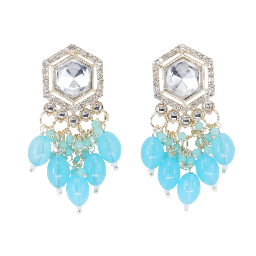 AYMI Earrings Anti-Tarnish Aqua Bead Chandeliers