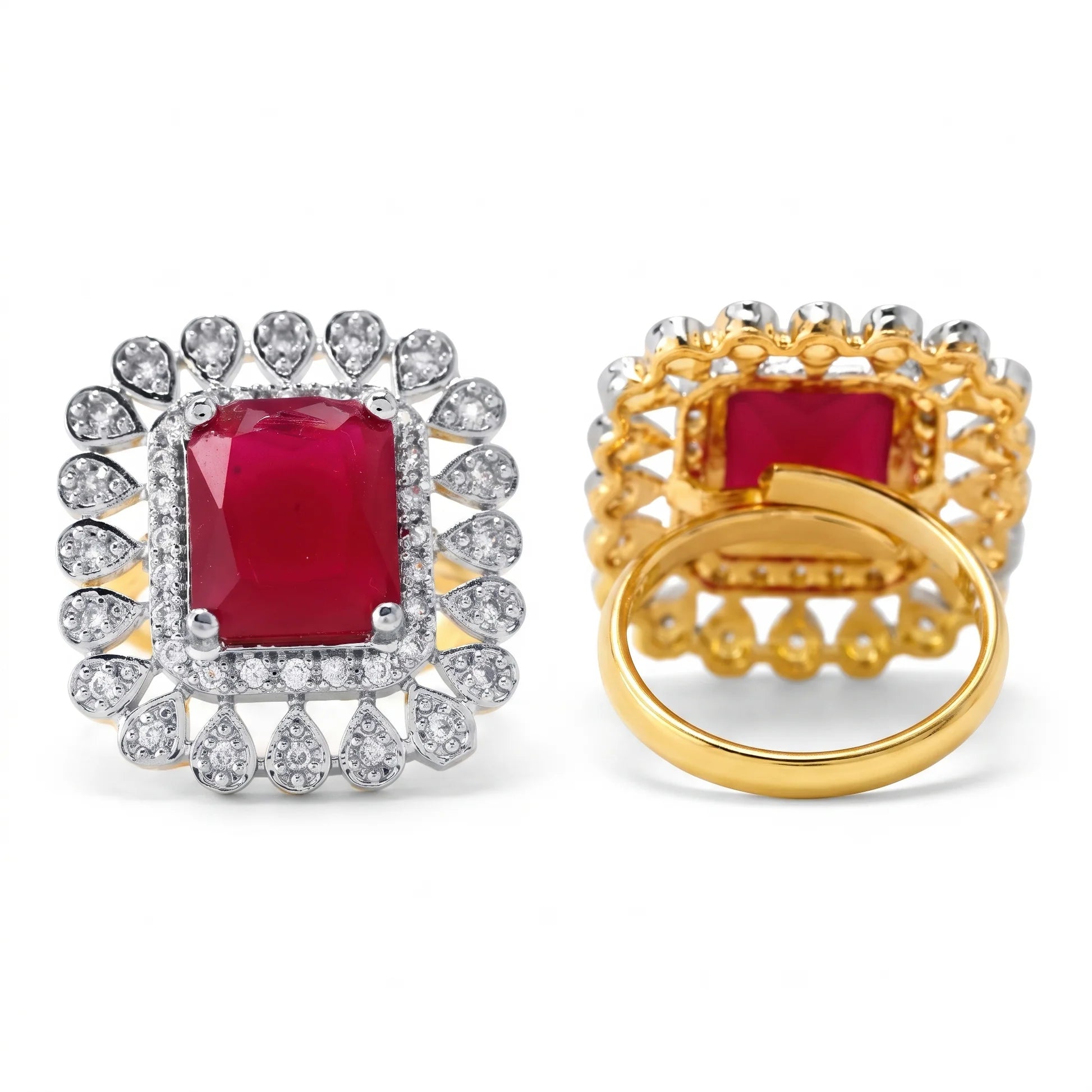 AYMI Ring Anti-Tarnish Ruby Red Stone Studded With Crystals (Adjustable Size)