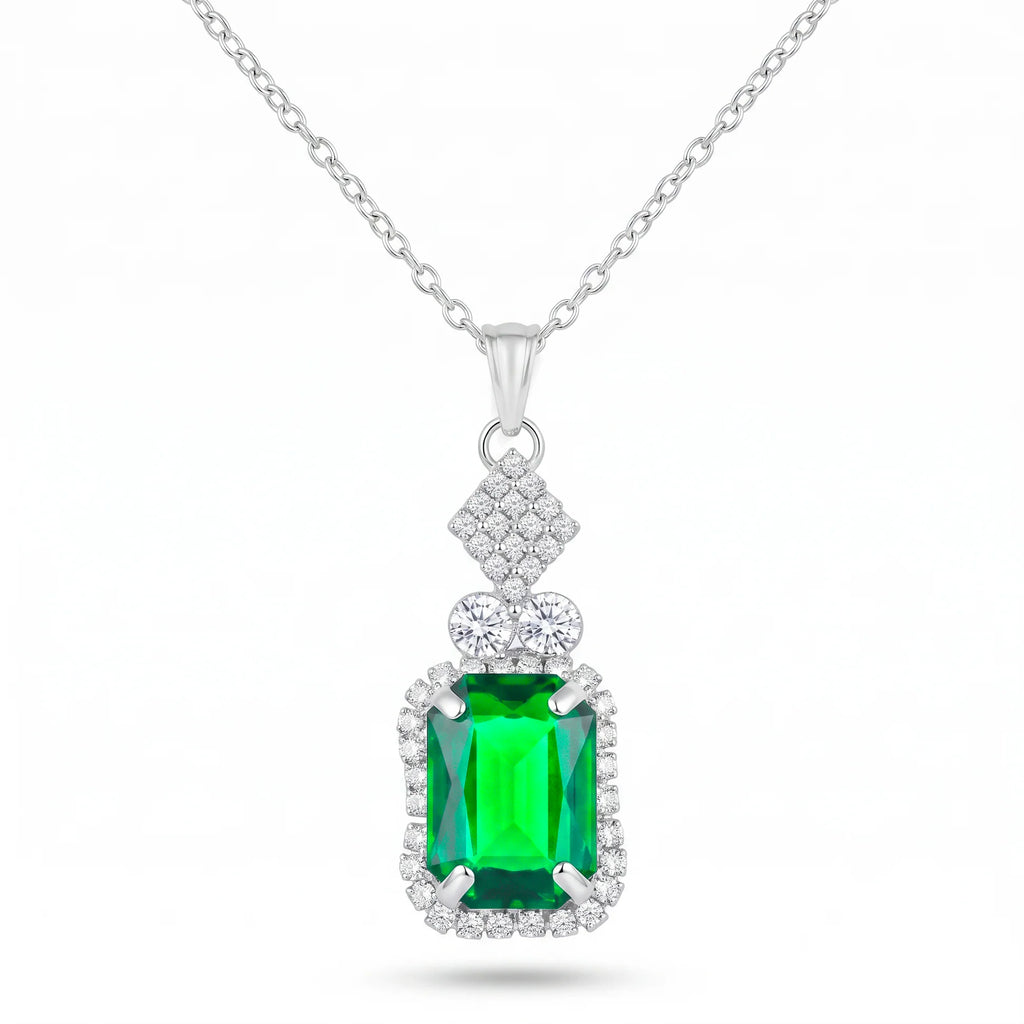 AYMI Necklace Anti-Tarnish Emerald Pendant Chain