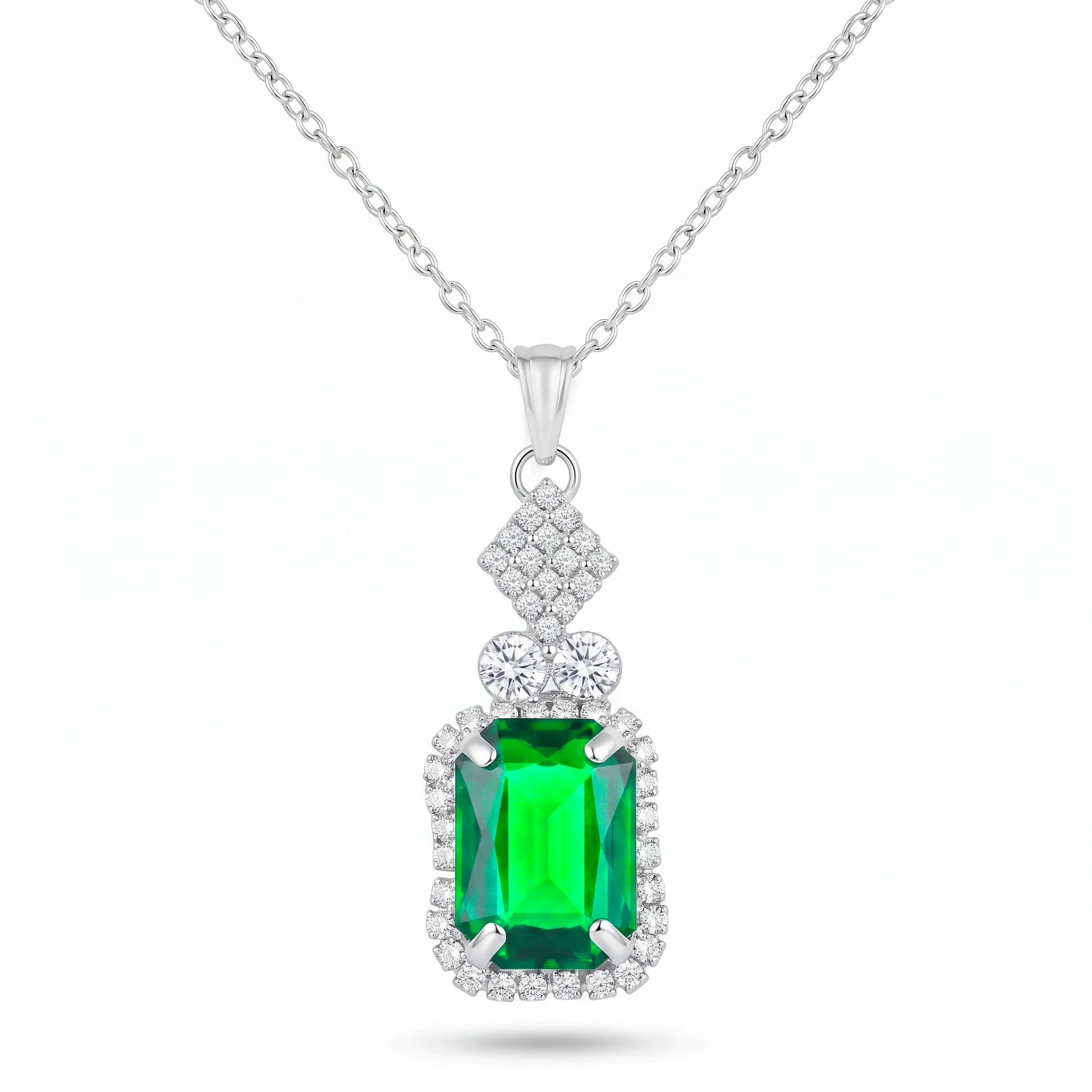AYMI Necklace Anti-Tarnish Emerald Pendant Chain