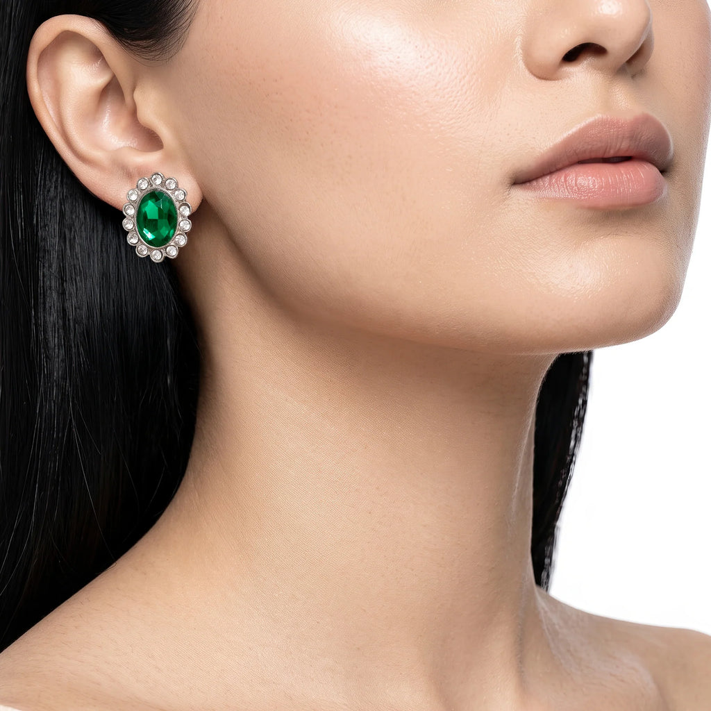 AYMI Earrings Anti-Tarnish Emerald Halo Studs