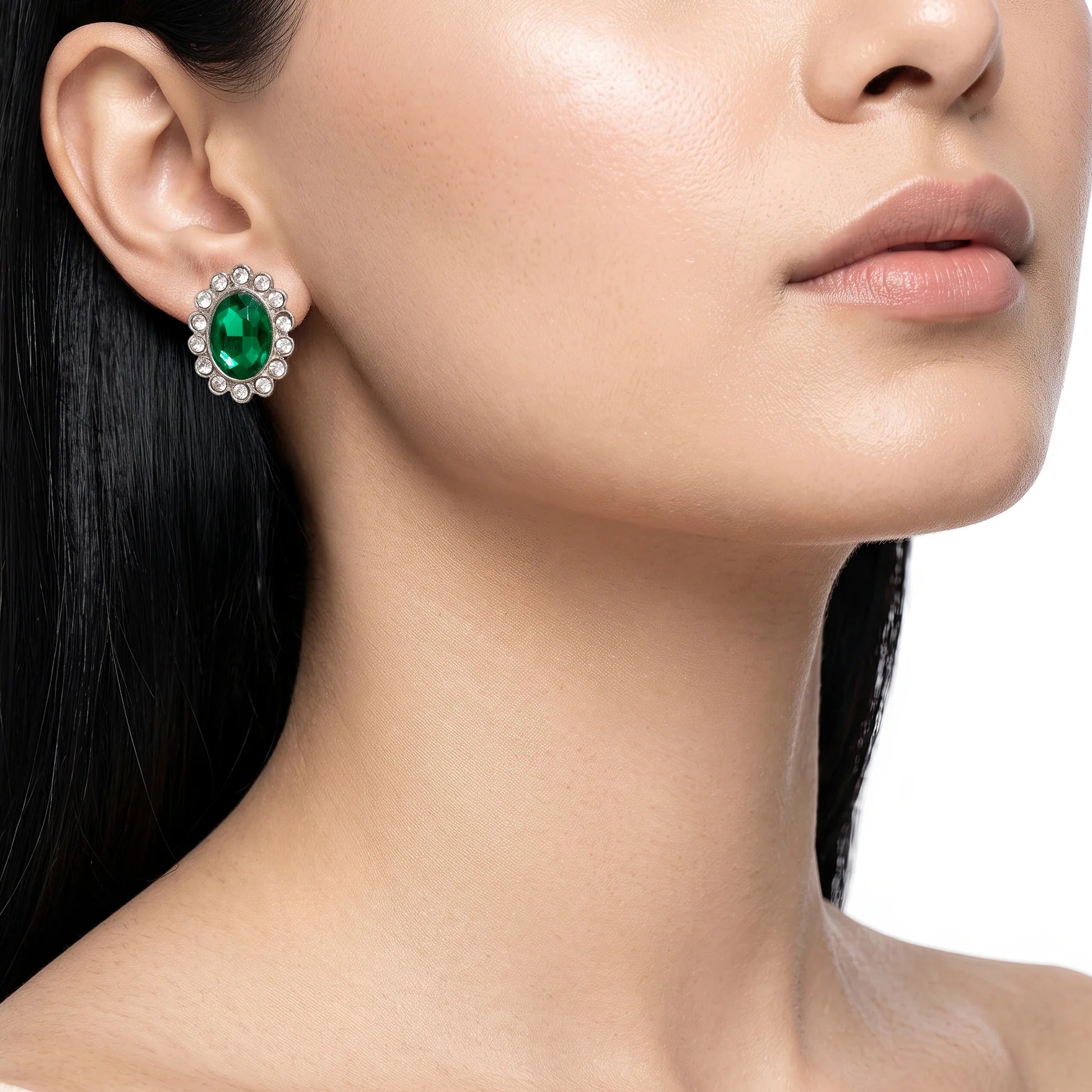 AYMI Earrings Anti-Tarnish Emerald Halo Studs