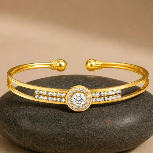AYMI Bracelet Anti-Tarnish Gold Plated Solitaire Bangle (Adjustable
Size)