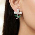 AYMI Earrings Anti-Tarnish Floral With Green Crystal Accents