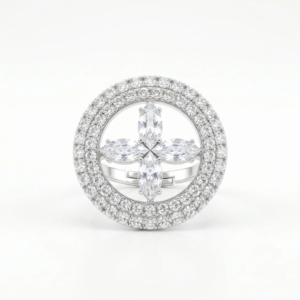 AYMI Ring Anti-Tarnish Blue Marquise Floral Cocktail (Adjustable Size)