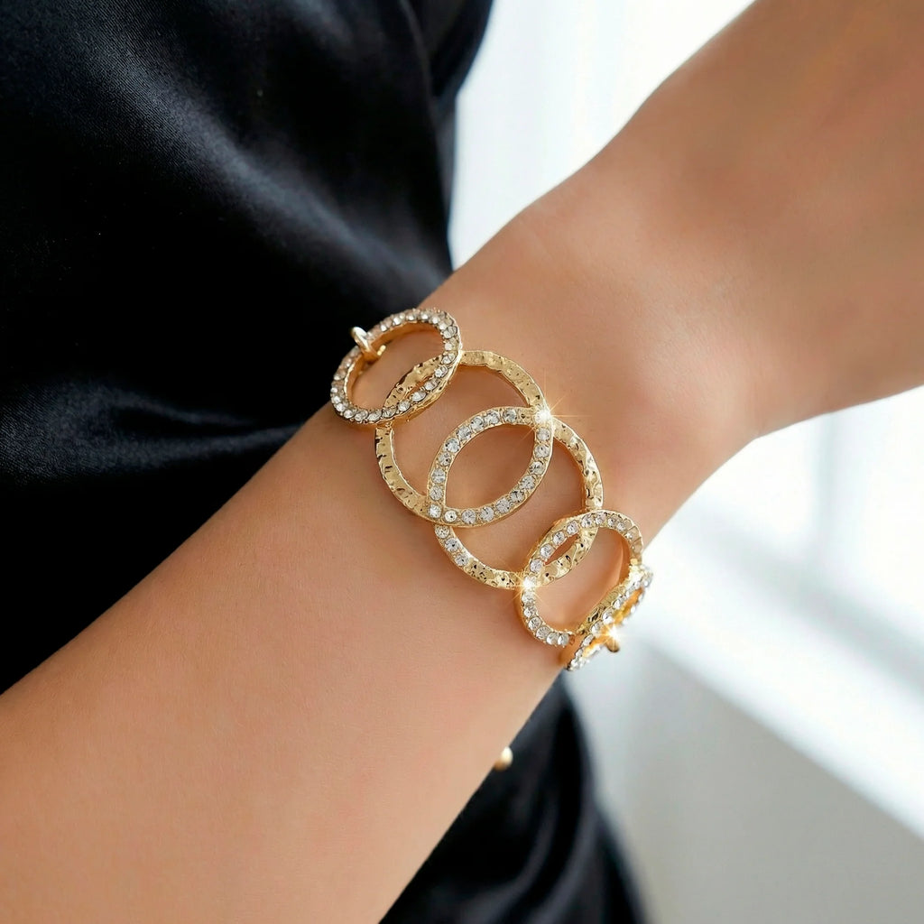 AYMI Bracelet Anti-Tarnish Gold Plated Inter-Linked AD Studded Circles (Adjustable Size)