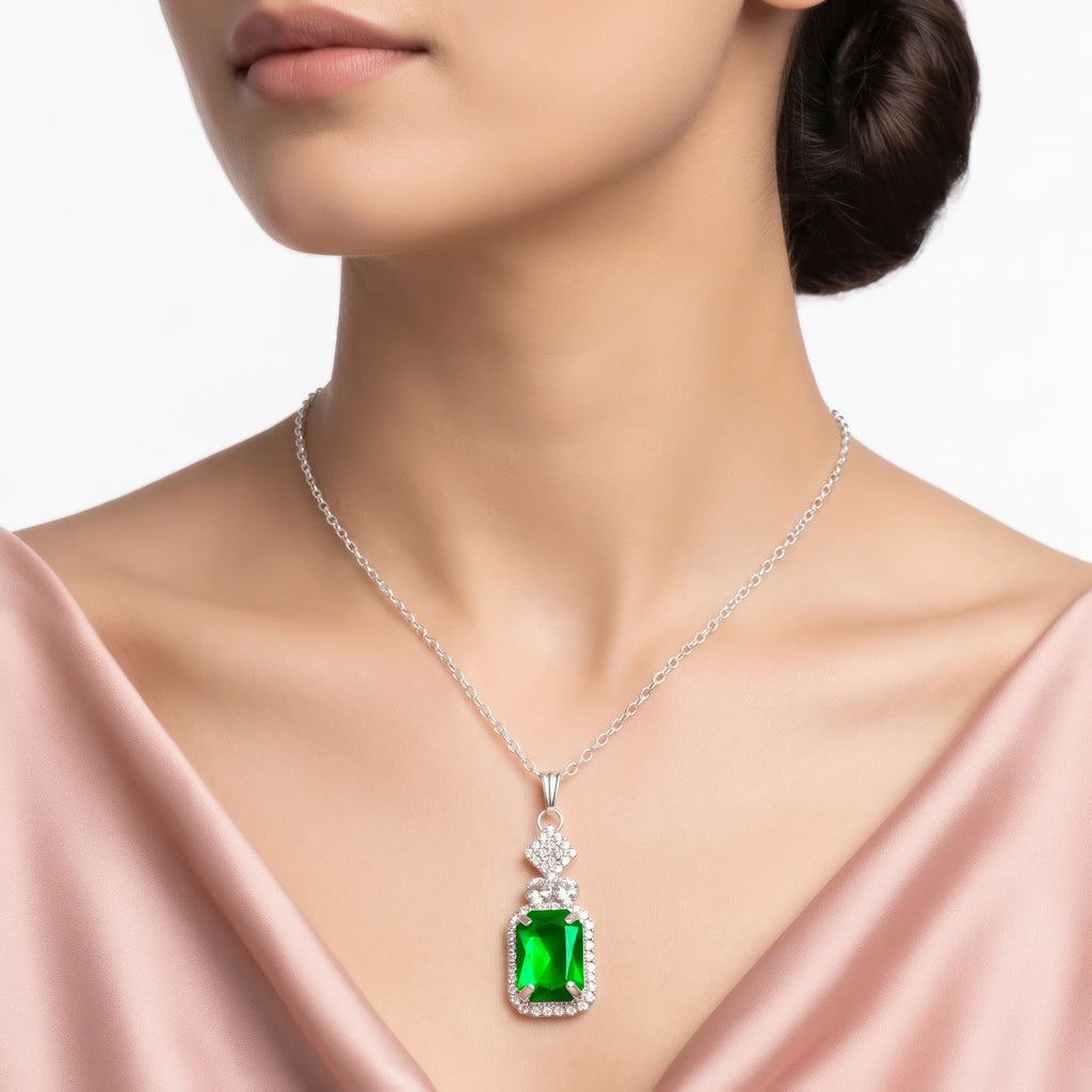 AYMI Necklace Anti-Tarnish Emerald Pendant Chain