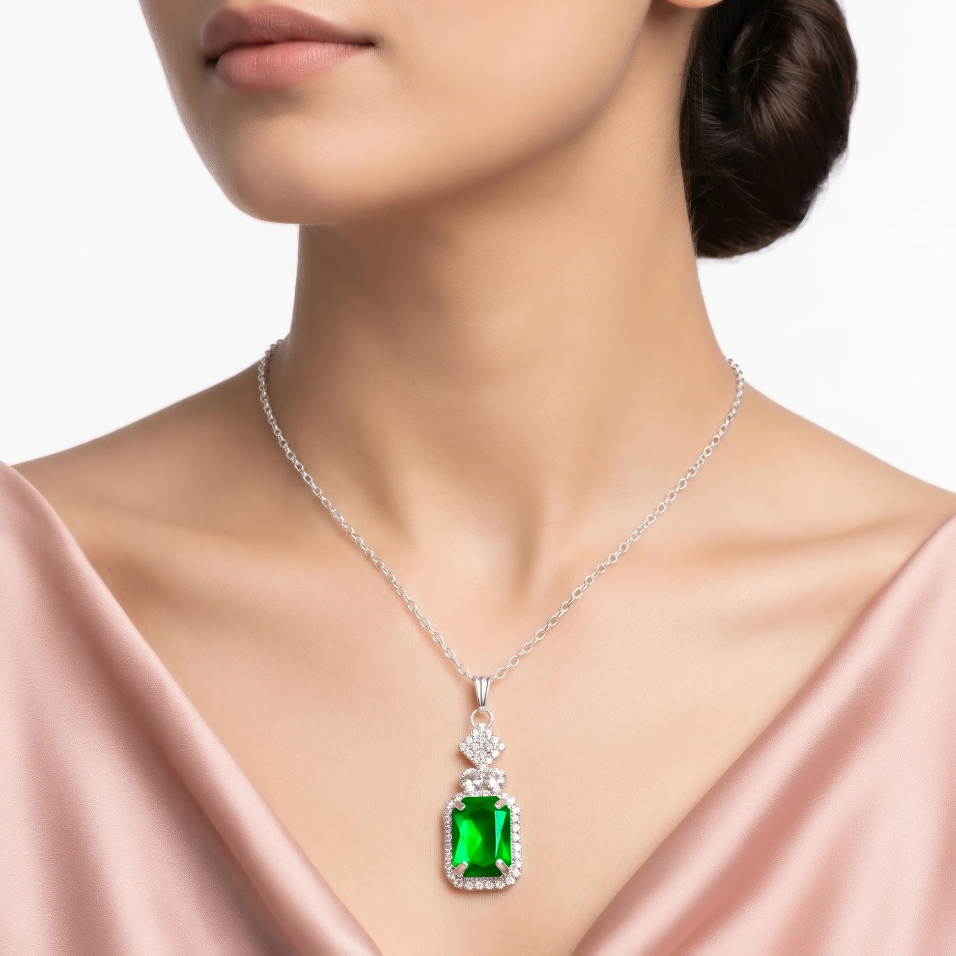 AYMI Necklace Anti-Tarnish Emerald Pendant Chain