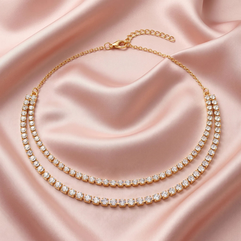 AYMI Necklace Anti-Tarnish Gold Plated American Diamonds Set