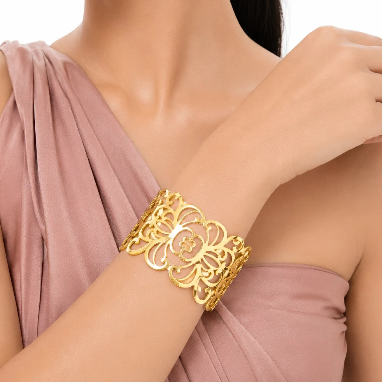 AYMI Bracelet Anti-Tarnish Floral Filigree Cuff (Adjustable Size)
