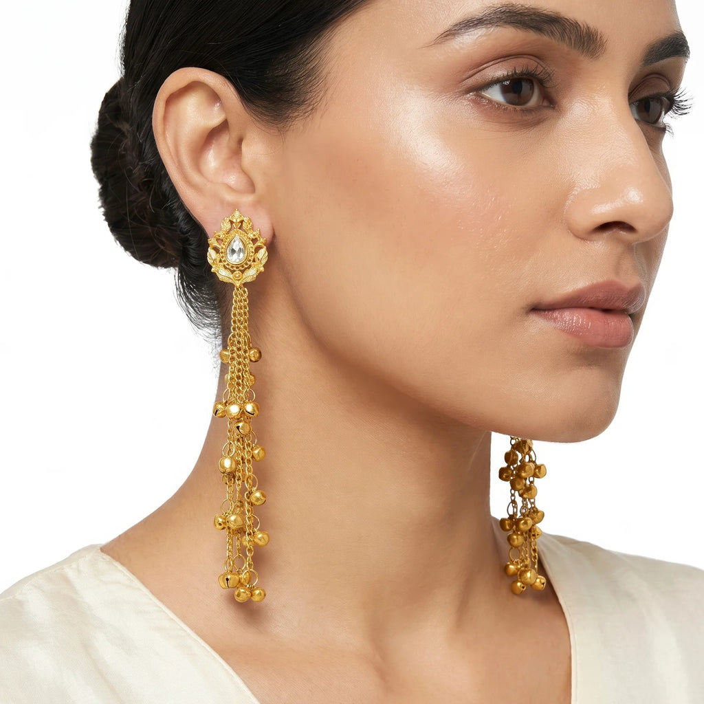 AYMI Earrings Anti-Tarnish Extra-Long Kashmiri Leafy Crystal Tops
