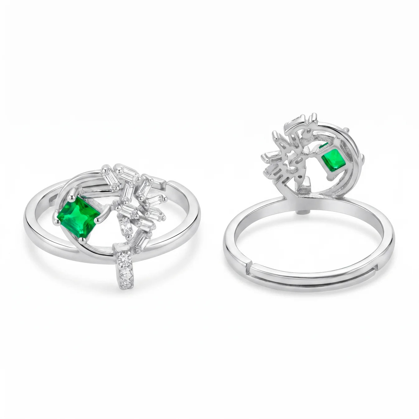 AYMI Ring Anti-Tarnish Leafy Emerald Bypass (Adjustable Size)