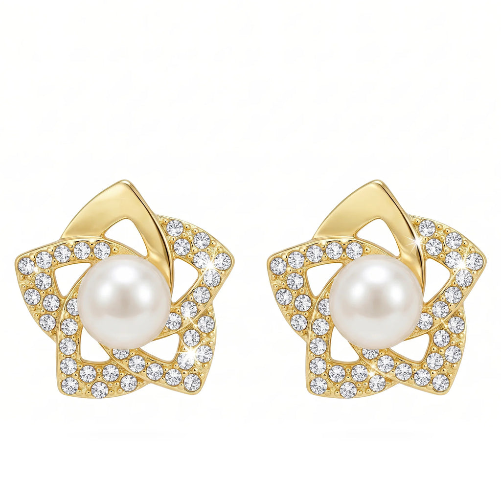 AYMI Earrings Anti-Tarnish Pearl Floral Studs