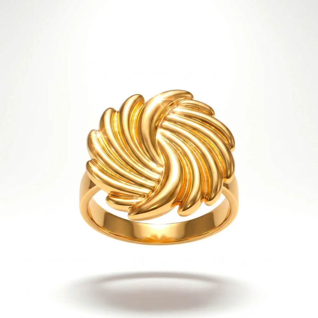AYMI Ring Anti-Tarnish Sunburst Swirl Ribbed (Adjustable Size)